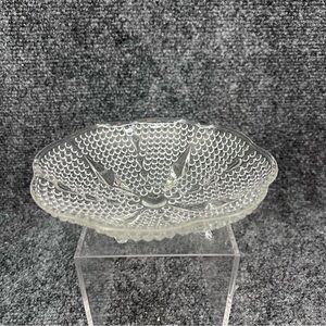 Vtg Hazel Atlas Teardrop Clear Hobnail Beaded 6.5" Scalloped Glass Candy Dish